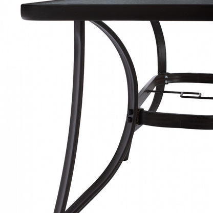 BRAVO METAL TABLE BROWN GLASS TOP WITH UMBRELLA HOLE 120x70x72
