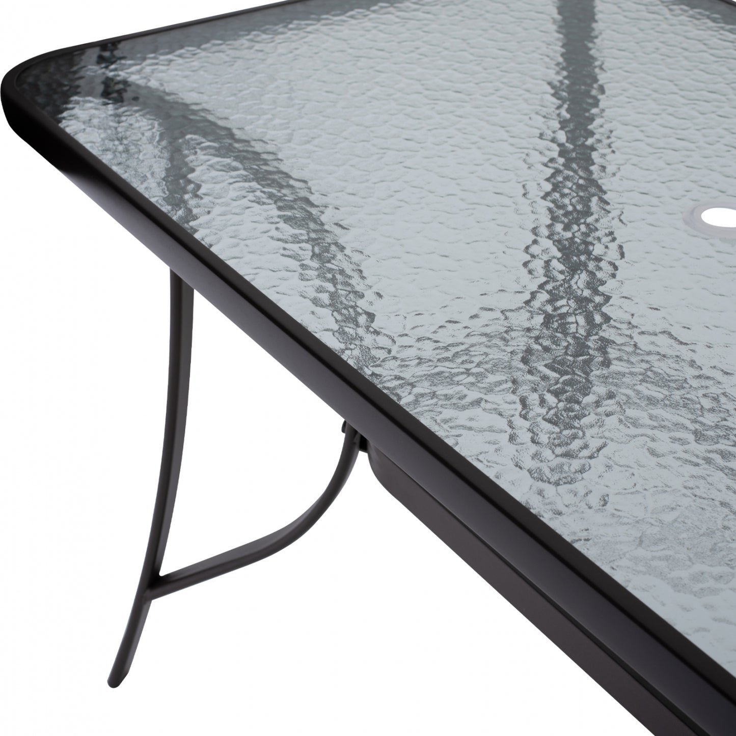 BRAVO METAL TABLE BROWN GLASS TOP WITH UMBRELLA HOLE 120x70x72