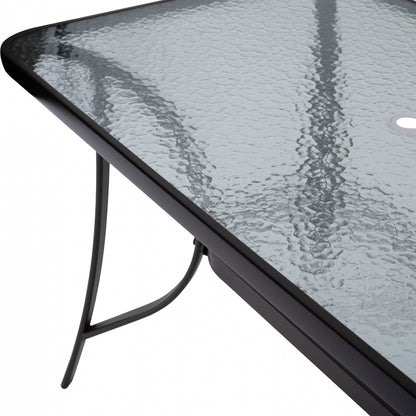 BRAVO METAL TABLE BROWN GLASS TOP WITH UMBRELLA HOLE 120x70x72