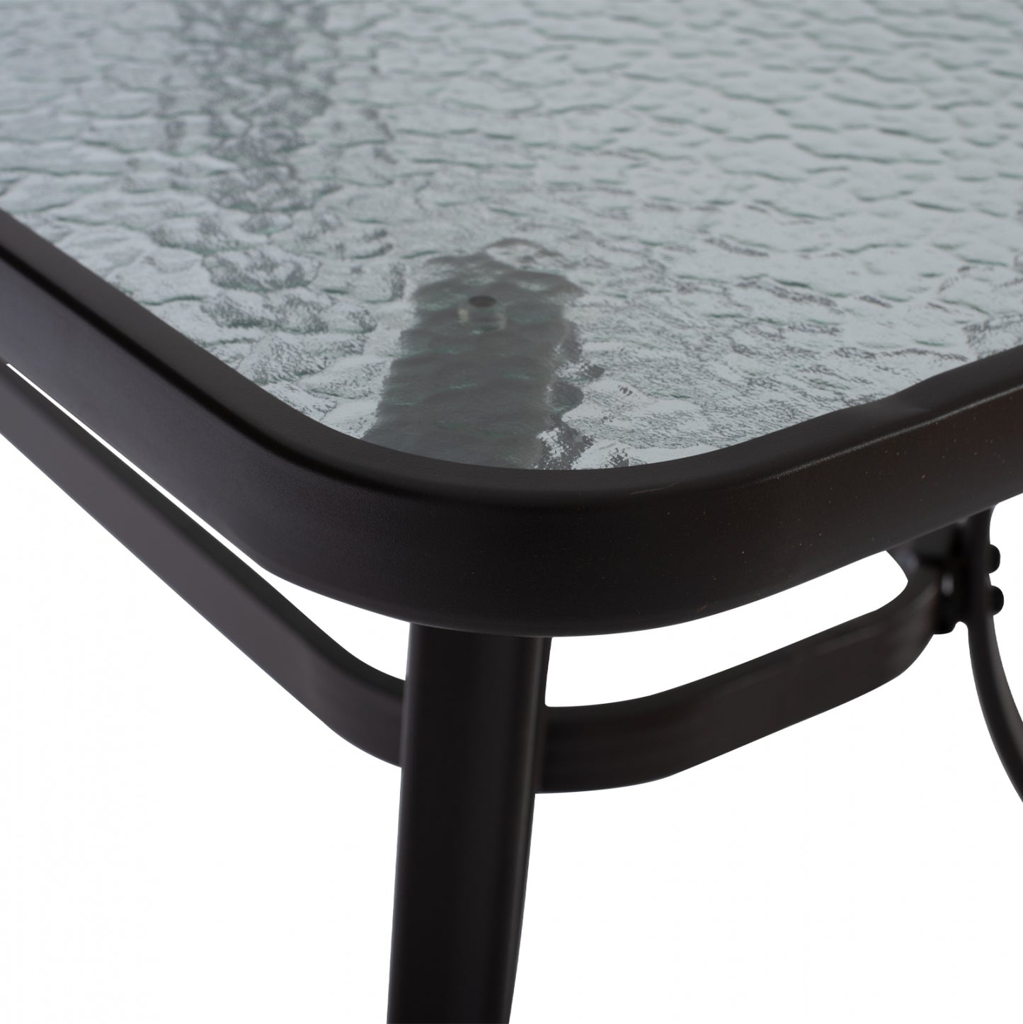 BRAVO METAL TABLE BROWN GLASS TOP WITH UMBRELLA HOLE 120x70x72