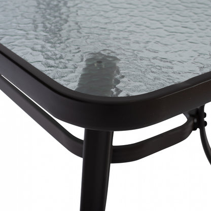 BRAVO METAL TABLE BROWN GLASS TOP WITH UMBRELLA HOLE 120x70x72