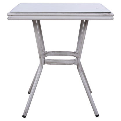 HARLOW BAMBOO LOOK ALUMINIUM TABLE WITH WHITE PATINA AND GLASS TOP 70x70x76