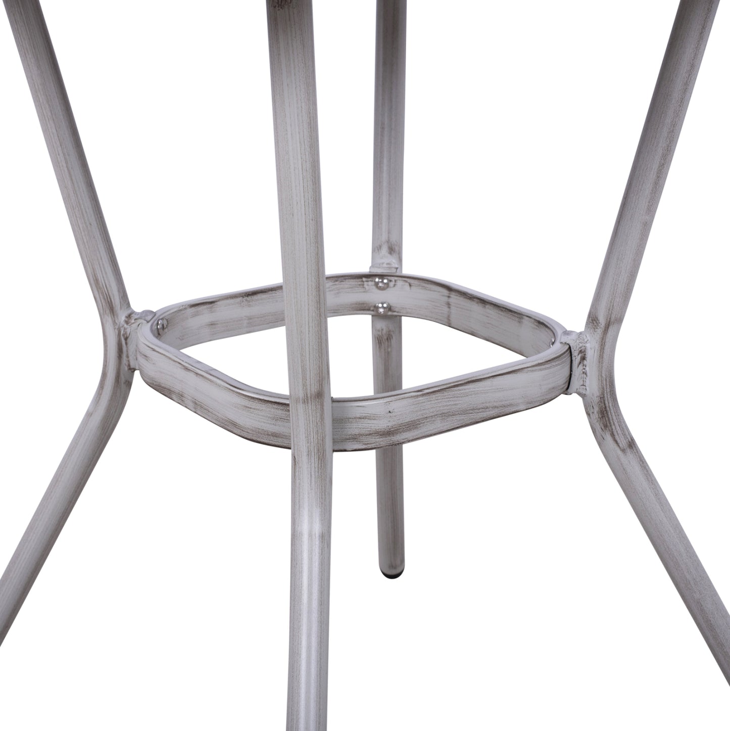 HARLOW BAMBOO LOOK ALUMINIUM TABLE WITH WHITE PATINA AND GLASS TOP 70x70x76