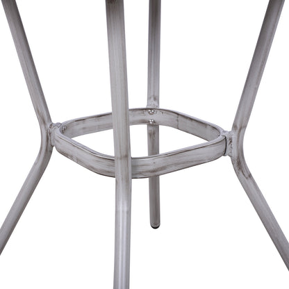HARLOW BAMBOO LOOK ALUMINIUM TABLE WITH WHITE PATINA AND GLASS TOP 70x70x76