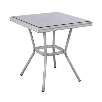 HARLOW BAMBOO LOOK ALUMINIUM TABLE WITH WHITE PATINA AND GLASS TOP 70x70x76