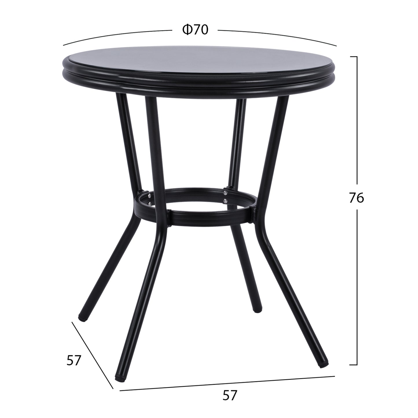ΤΡΑΠΕΖΙ ΑΛΟΥΜΙΝΙΟΥ MOSES BAMBOO LOOK ΜΑΥΡΟ ΜΕ ΓΥΑΛΙ Φ70x76