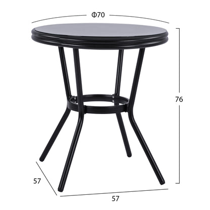 ΤΡΑΠΕΖΙ ΑΛΟΥΜΙΝΙΟΥ MOSES BAMBOO LOOK ΜΑΥΡΟ ΜΕ ΓΥΑΛΙ Φ70x76