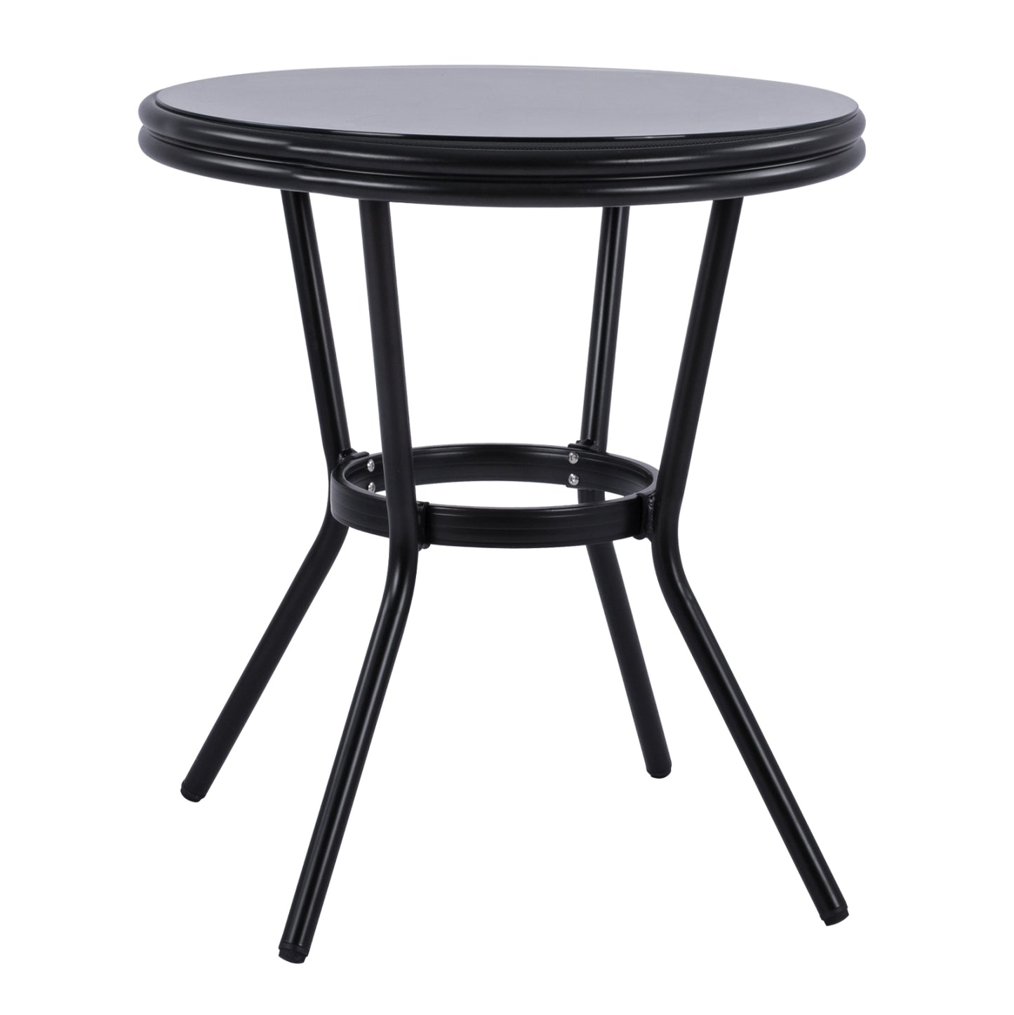 ΤΡΑΠΕΖΙ ΑΛΟΥΜΙΝΙΟΥ MOSES BAMBOO LOOK ΜΑΥΡΟ ΜΕ ΓΥΑΛΙ Φ70x76