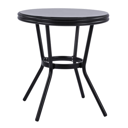 ΤΡΑΠΕΖΙ ΑΛΟΥΜΙΝΙΟΥ MOSES BAMBOO LOOK ΜΑΥΡΟ ΜΕ ΓΥΑΛΙ Φ70x76