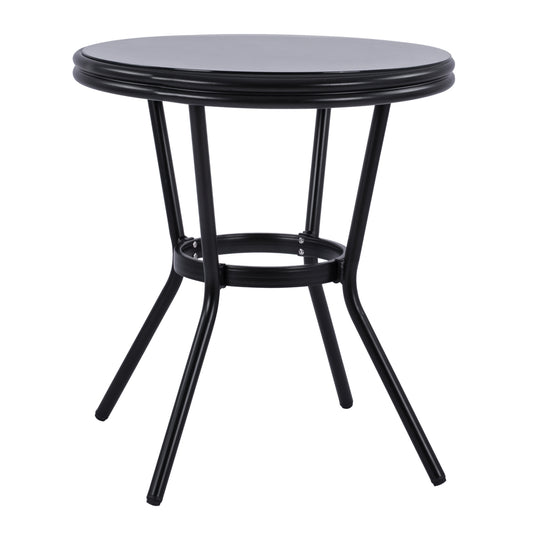 ΤΡΑΠΕΖΙ ΑΛΟΥΜΙΝΙΟΥ MOSES BAMBOO LOOK ΜΑΥΡΟ ΜΕ ΓΥΑΛΙ Φ70x76