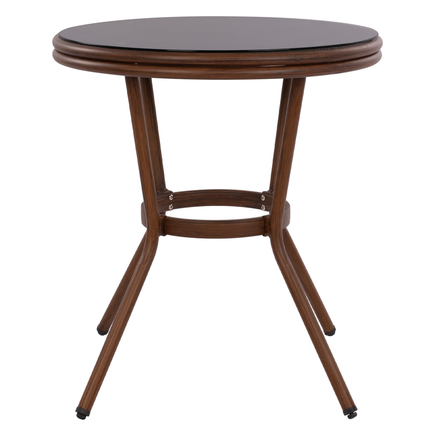 ΤΡΑΠΕΖΙ ΑΛΟΥΜΙΝΙΟΥ MOSES BAMBOO LOOK ΚΑΦΕ ΜΕ ΓΥΑΛΙ Φ70x76
