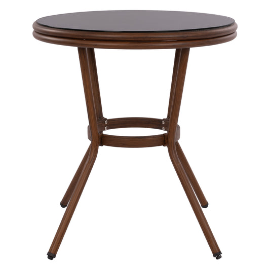 ΤΡΑΠΕΖΙ ΑΛΟΥΜΙΝΙΟΥ MOSES BAMBOO LOOK ΚΑΦΕ ΜΕ ΓΥΑΛΙ Φ70x76