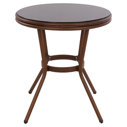ΤΡΑΠΕΖΙ ΑΛΟΥΜΙΝΙΟΥ MOSES BAMBOO LOOK ΚΑΦΕ ΜΕ ΓΥΑΛΙ Φ70x76
