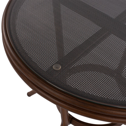 ΤΡΑΠΕΖΙ ΑΛΟΥΜΙΝΙΟΥ MOSES BAMBOO LOOK ΚΑΦΕ ΜΕ ΓΥΑΛΙ Φ70x76