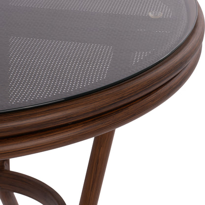 ΤΡΑΠΕΖΙ ΑΛΟΥΜΙΝΙΟΥ MOSES BAMBOO LOOK ΚΑΦΕ ΜΕ ΓΥΑΛΙ Φ70x76