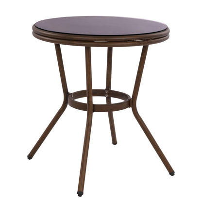 ΤΡΑΠΕΖΙ ΑΛΟΥΜΙΝΙΟΥ MOSES BAMBOO LOOK ΚΑΦΕ ΜΕ ΓΥΑΛΙ Φ70x76