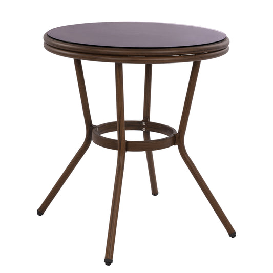 ΤΡΑΠΕΖΙ ΑΛΟΥΜΙΝΙΟΥ MOSES BAMBOO LOOK ΚΑΦΕ ΜΕ ΓΥΑΛΙ Φ70x76