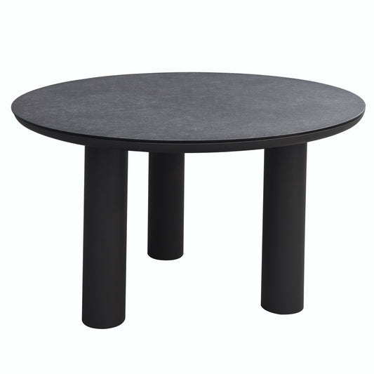 ΤΡΑΠΕΖΙ ΑΛΟΥΜΙΝΙΟΥ DOSUN ΓΚΡΙ ΣΚΕΛΕΤΟΣ 3D PRINT ΓΥΑΛΙ ΚΕΡΑΜΙΚΟ LOOK Φ120εκ