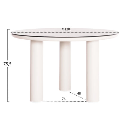 ΤΡΑΠΕΖΙ ΑΛΟΥΜΙΝΙΟΥ DOSUN ΚΡΕΜ ΣΚΕΛΕΤΟΣ 3D PRINT ΓΥΑΛΙ ΚΕΡΑΜΙΚΟ LOOK Φ120εκ