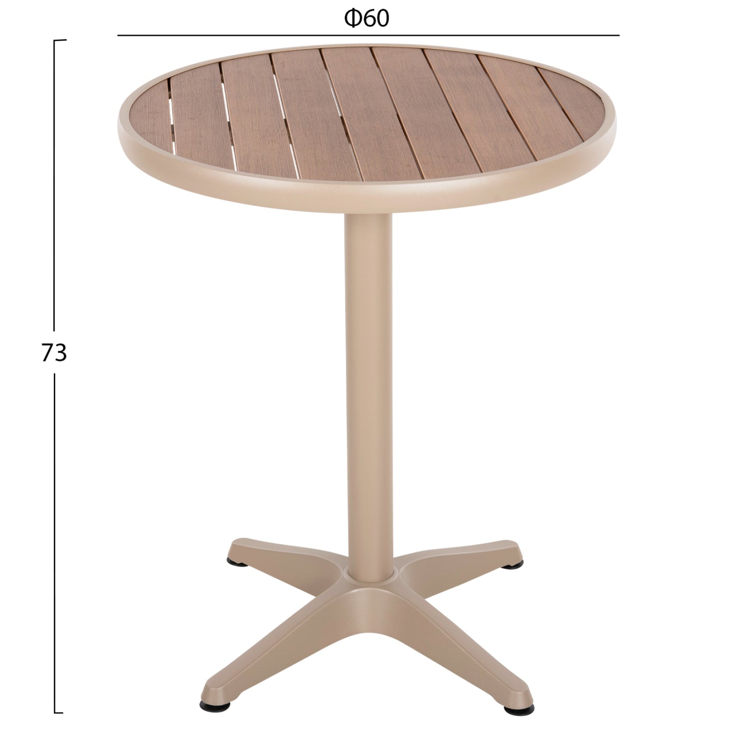 ΤΡΑΠΕΖΙ ΑΛΟΥΜΙΝΙΟΥ ΣΤΡΟΓΓΥΛΟ ALEXA ΣΑΜΠΑΝΙ POLYWOOD TOP ΦΥΣΙΚΟ Φ60x73