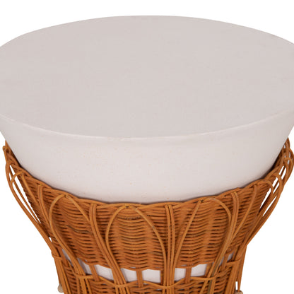 ΤΡΑΠΕΖΙ ΒΟΗΘΗΤΙΚΟ PERRAL FIBER CEMENT ΛΕΥΚΟ ΦΥΣΙΚΟ RATTAN Φ42x36