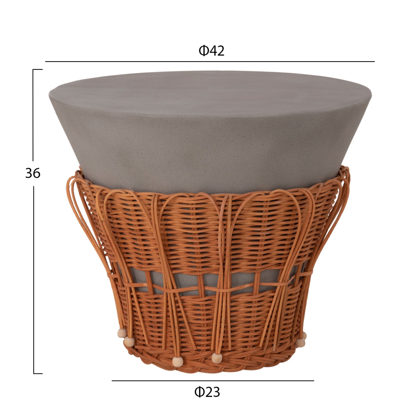 ΤΡΑΠΕΖΙ ΒΟΗΘΗΤΙΚΟ PERRAL FIBER CEMENT ΓΚΡΙ ΦΥΣΙΚΟ RATTAN Φ42x36
