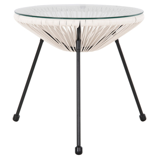 SIDE TABLE ALLEGRA METAL BLACK SYNTHETIC RATTAN WHITE D47x45