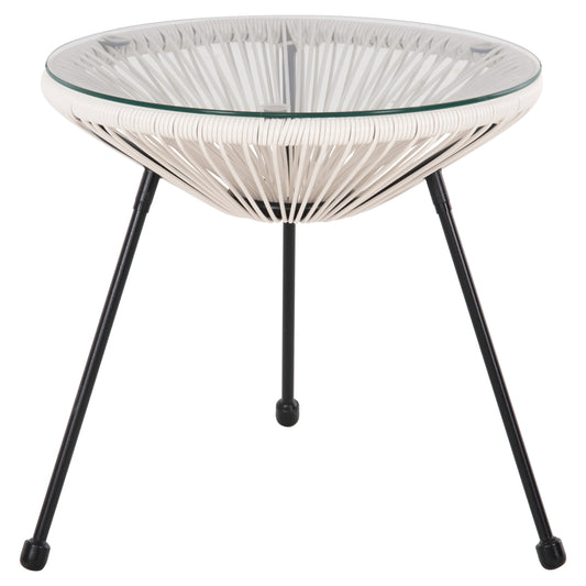 SIDE TABLE ALLEGRA METAL BLACK SYNTHETIC RATTAN WHITE D47x45