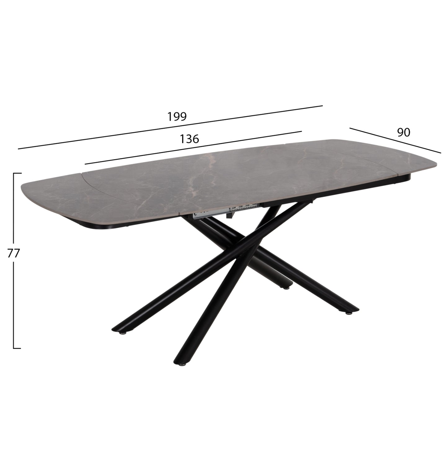VANTA EXTENDABLE TABLE CERAMIC TOP IN GREY MARBLE 136-199x90x77