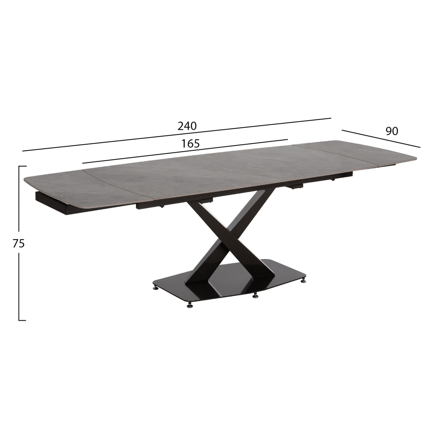 HOKU EXTENDABLE TABLE CERAMIC TOP IN GREY MARBLE 165/240x90x75