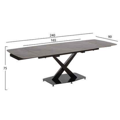 HOKU EXTENDABLE TABLE CERAMIC TOP IN GREY MARBLE 165/240x90x75