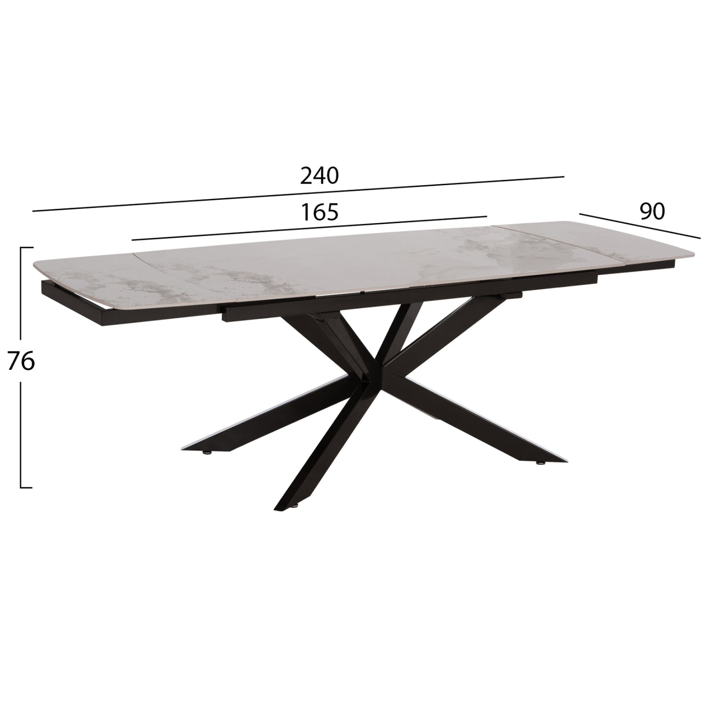 EXTENDABLE TABLE AIRA CERAMIC TOP IN WHITE/BROWN MARBLE 165/240x90x76