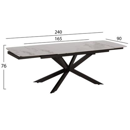 EXTENDABLE TABLE AIRA CERAMIC TOP IN WHITE/BROWN MARBLE 165/240x90x76
