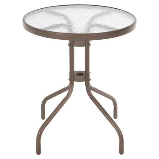 OUTDOOR ROUND TABLE LIMA CHAMPAGNE METAL GLASS TOP Φ60x70