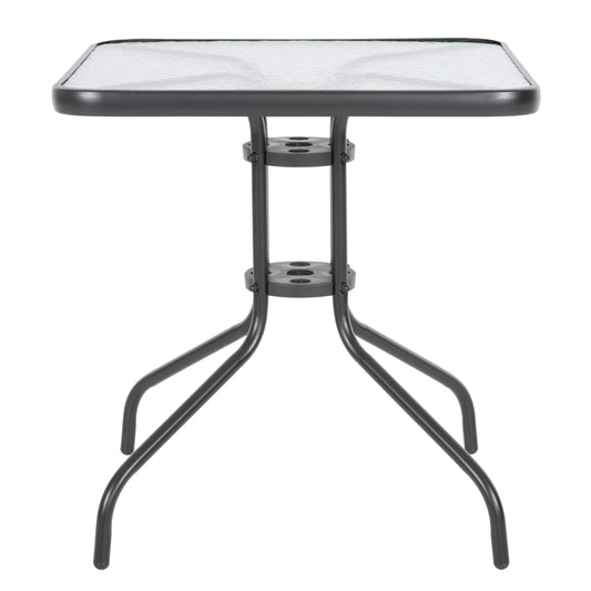 FIGO OUTDOOR TABLE METAL GREY GLASS TOP 70x70x72