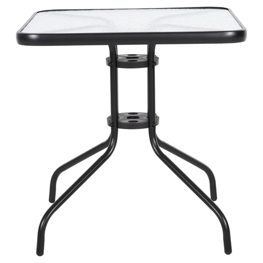 OUTDOOR TABLE FIGO METAL BLACK GLASS TOP 70x70x70