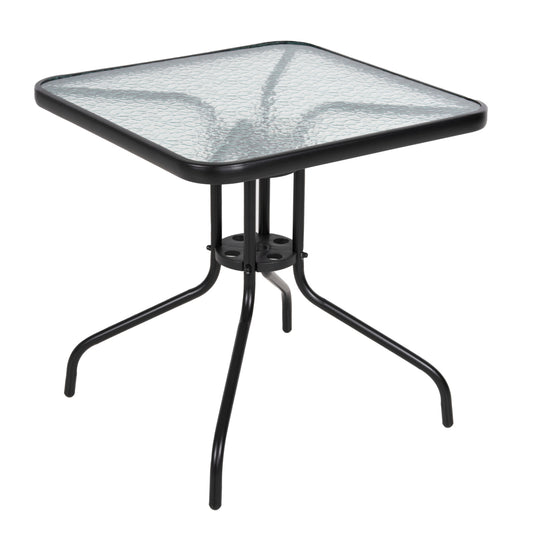 OUTDOOR TABLE FIGO METAL BLACK GLASS TOP 70x70x70