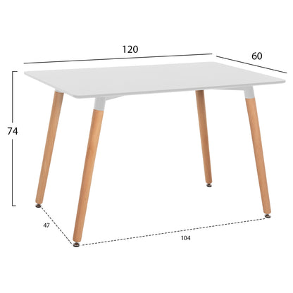 MINIMAL WHITE MDF TABLE BEECH LEGS IN NATURAL COLOR 120x60x74