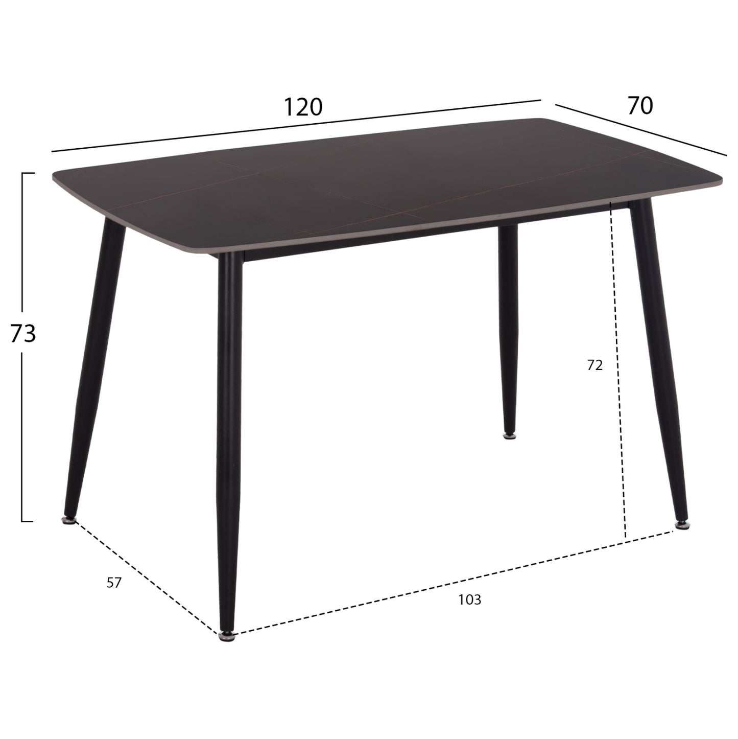 ΤΡΑΠΕΖΙ RAVEN HM9854.02 ΚΕΡΑΜΙΚΟ TOP ΜΑΥΡΟ ΜΑΡΜΑΡΟ-ΜΑΥΡΟ ΜΕΤΑΛΛΟ 120x70x73Υεκ.