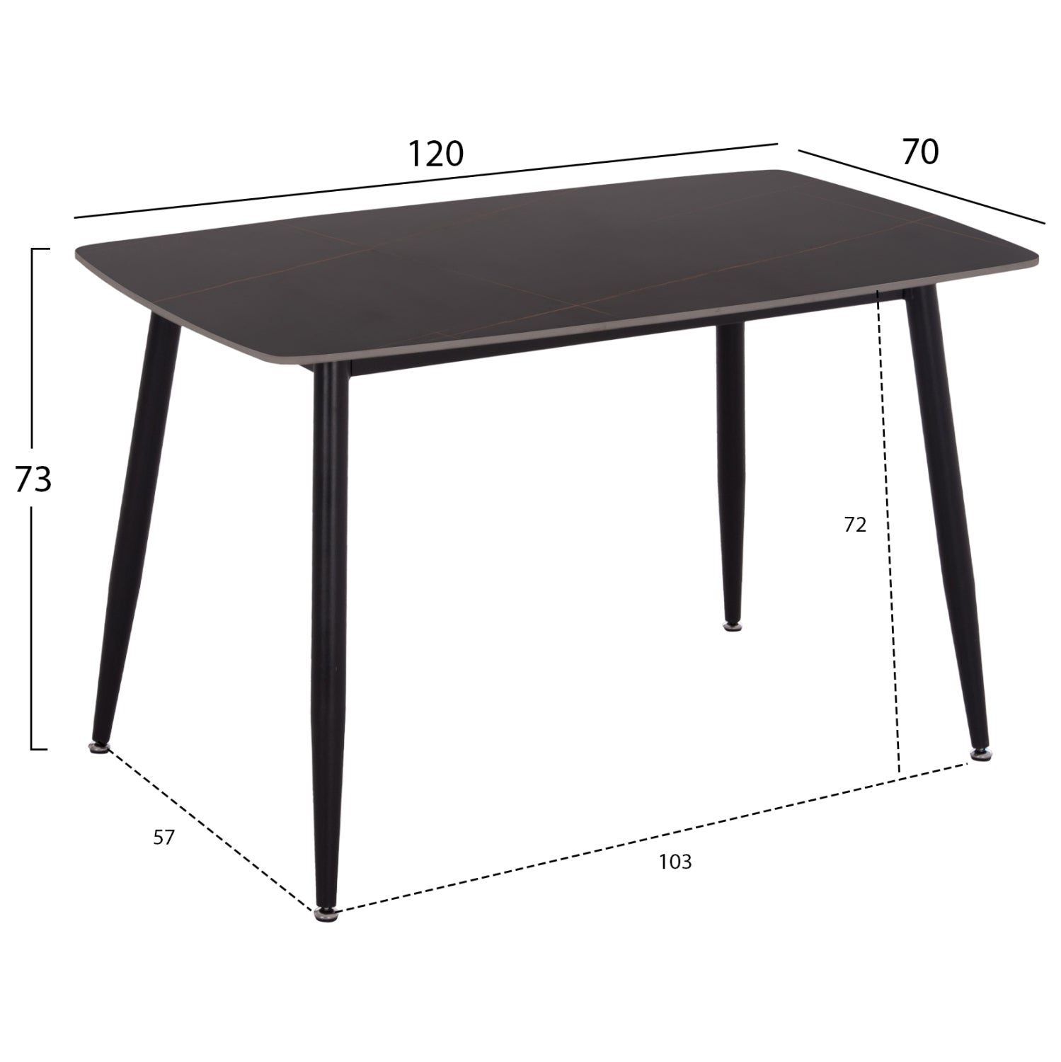 ΤΡΑΠΕΖΙ RAVEN HM9854.02 ΚΕΡΑΜΙΚΟ TOP ΜΑΥΡΟ ΜΑΡΜΑΡΟ-ΜΑΥΡΟ ΜΕΤΑΛΛΟ 120x70x73Υεκ.