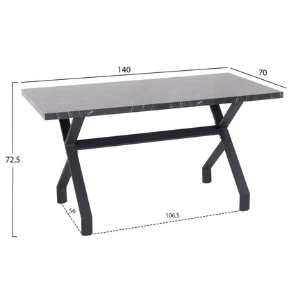 KITCHEN TABLE LANA MELAMINE BLACK MARBLE BLACK METAL LEGS 140x70x72.5
