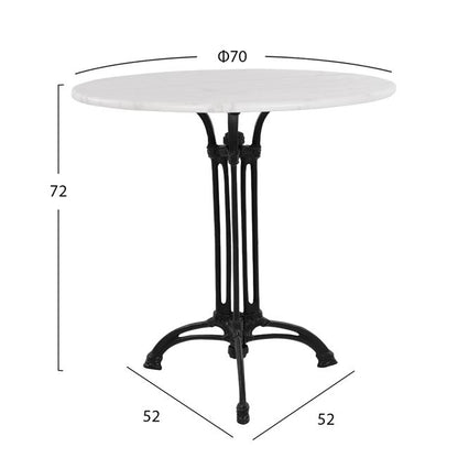 RYLEIGHT TABLE WITH 3-LEG CAST IRON BASE AND MARBLE TOP Ø70x74