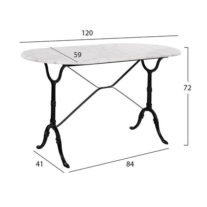 DELILAH TABLE WITH CAST IRON BASE AND OVAL MARBLE TOP 120x59x72