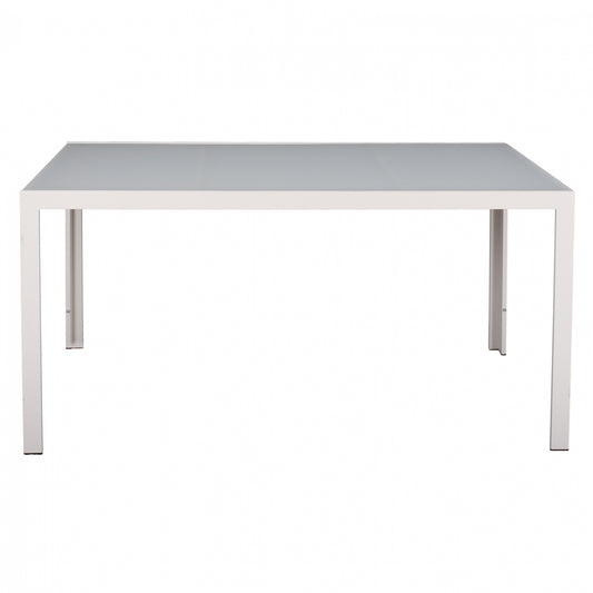 OFER METAL TABLE RECTANGULAR WHITE WITH ICE GLASS 150x90x75