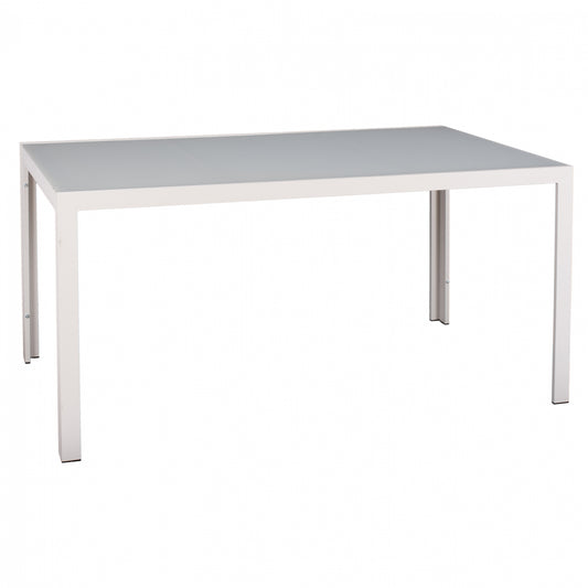 OFER METAL TABLE RECTANGULAR WHITE WITH ICE GLASS 150x90x75