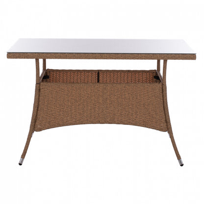 MILITARY RATTAN METAL TABLE BEIGE BROWN 120x70x75