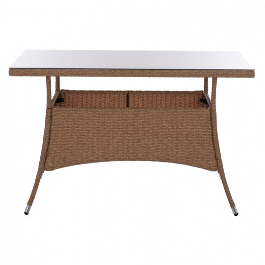 ΤΡΑΠΕΖΙ ΜΕΤΑΛΛΙΚΟ MILITARY RATTAN ΜΠΕΖ ΚΑΦΕ 120x70x75
