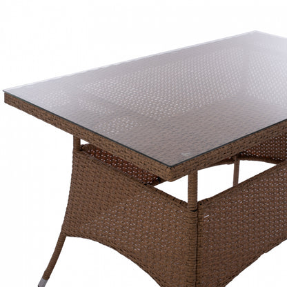 MILITARY RATTAN METAL TABLE BEIGE BROWN 120x70x75
