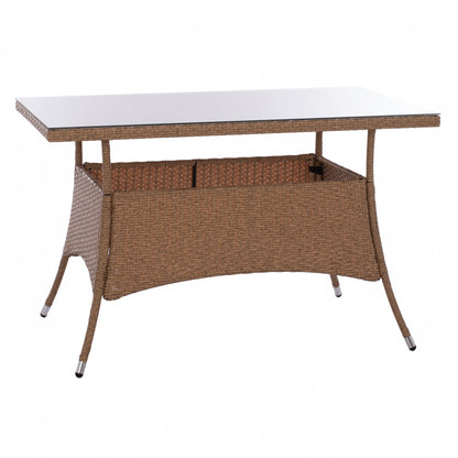 MILITARY RATTAN METAL TABLE BEIGE BROWN 120x70x75