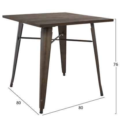 ΤΡΑΠΕΖΙ ΜΕΤΑΛΛΙΚΟ ΣΕ ΧΡΩΜΑ RUSTY ΚΑΙ ΞΥΛΟ 80x80x76